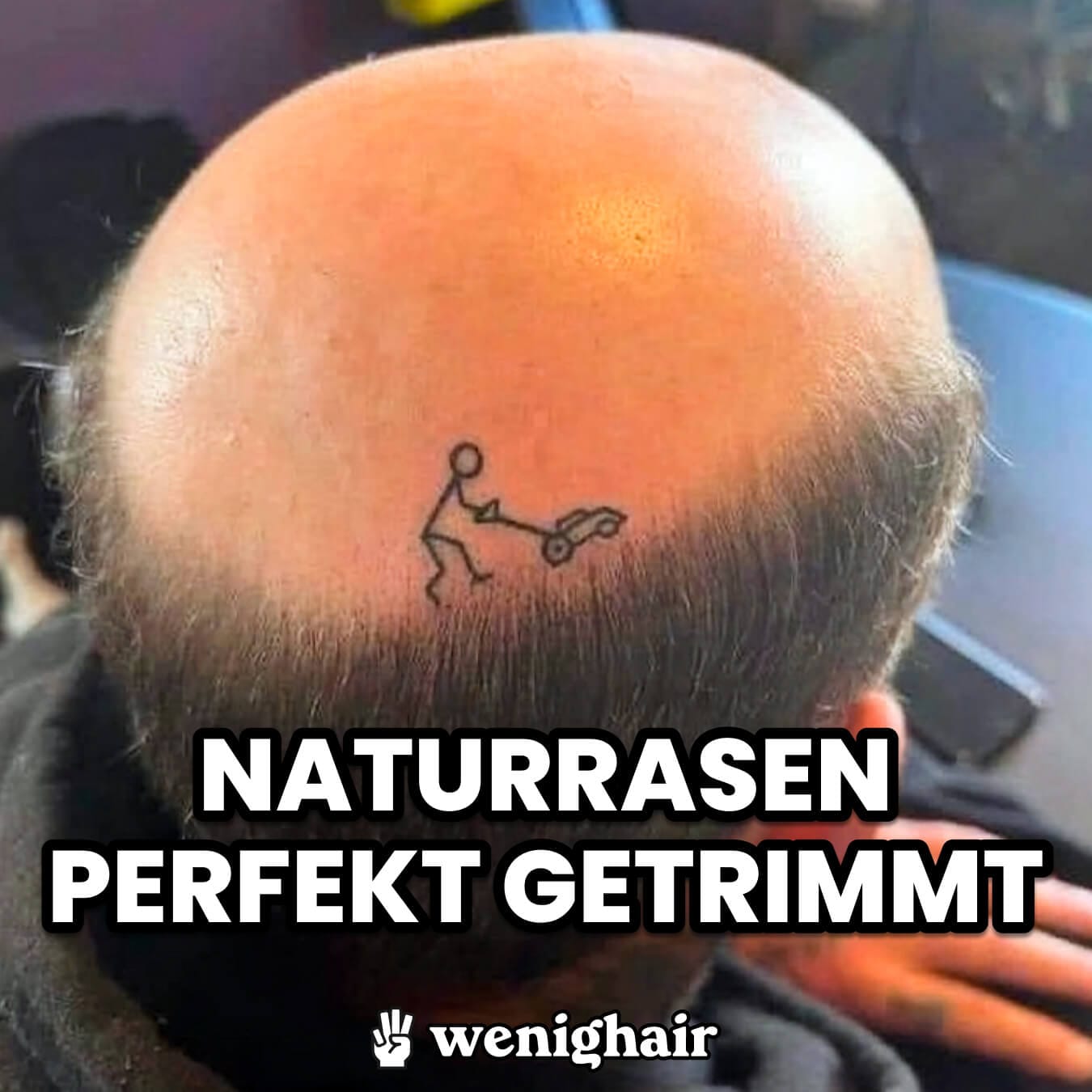 meme Naturrasen perfekt getrimmt auf glatze