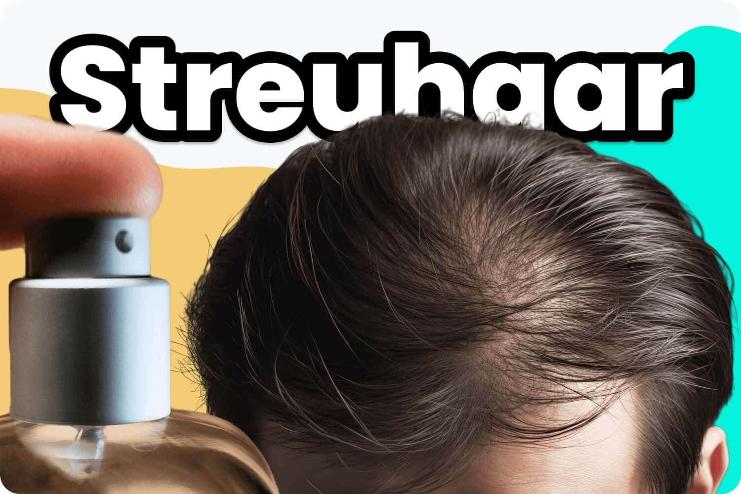 Streuhaar-Spray neben Kopfpartie demonstriert Anwendung bei lichtem Haar als Alternative zu medizinischen Lösungen