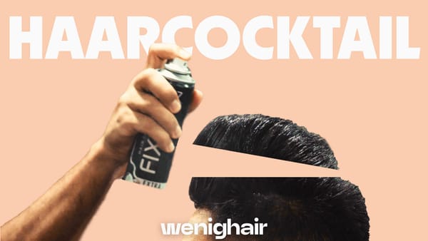 Haarcocktail-Konzept mit Streuhaar-Spray und gestylter Frisur zeigt innovative Lösung für dünner werdendes Haar