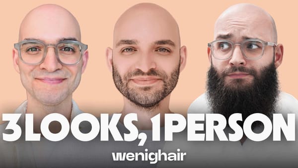 "3 LOOKS, 1 PERSON" - Vergleich der drei Bartstile zur Glatze: Clean-Look, Dreitagebart und Vollbart, die komplett unterschiedliche Ausstrahlungen erzeugen
